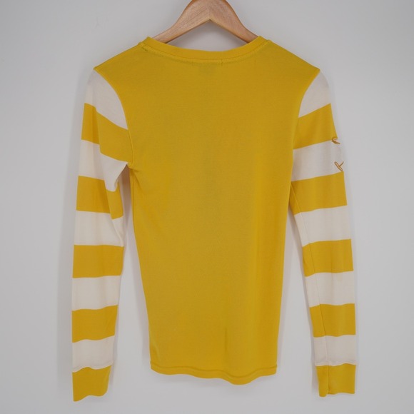 Ralph Lauren Womens Heney Shirt Sz M Yellow Embroidered Logo Striped Long Sleeve - Picture 2 of 12